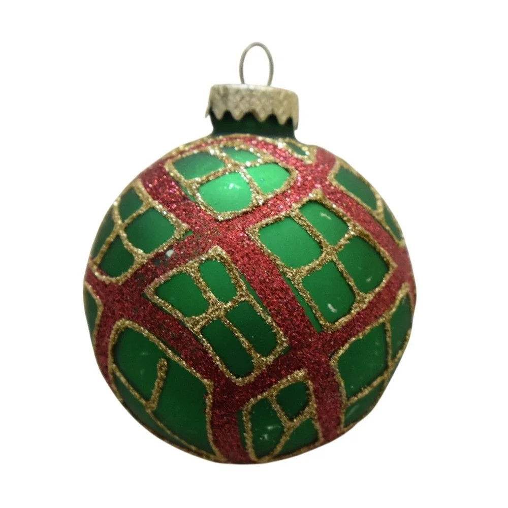 Set of 8 Vintage Glass Christmas Ornaments Red Green Glitter - Picture 8 of 9